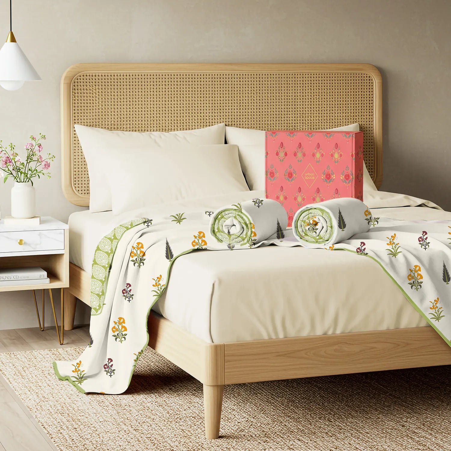 2 Single Bed Malmal Cotton Dohars in a Gift Box, High Garden Yellow