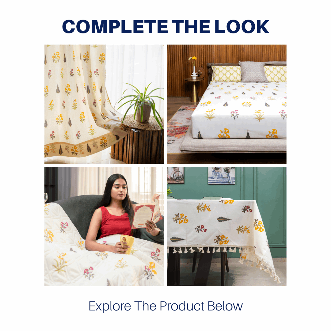 Fitted King Size Cotton Bedsheet - High Garden Yellow