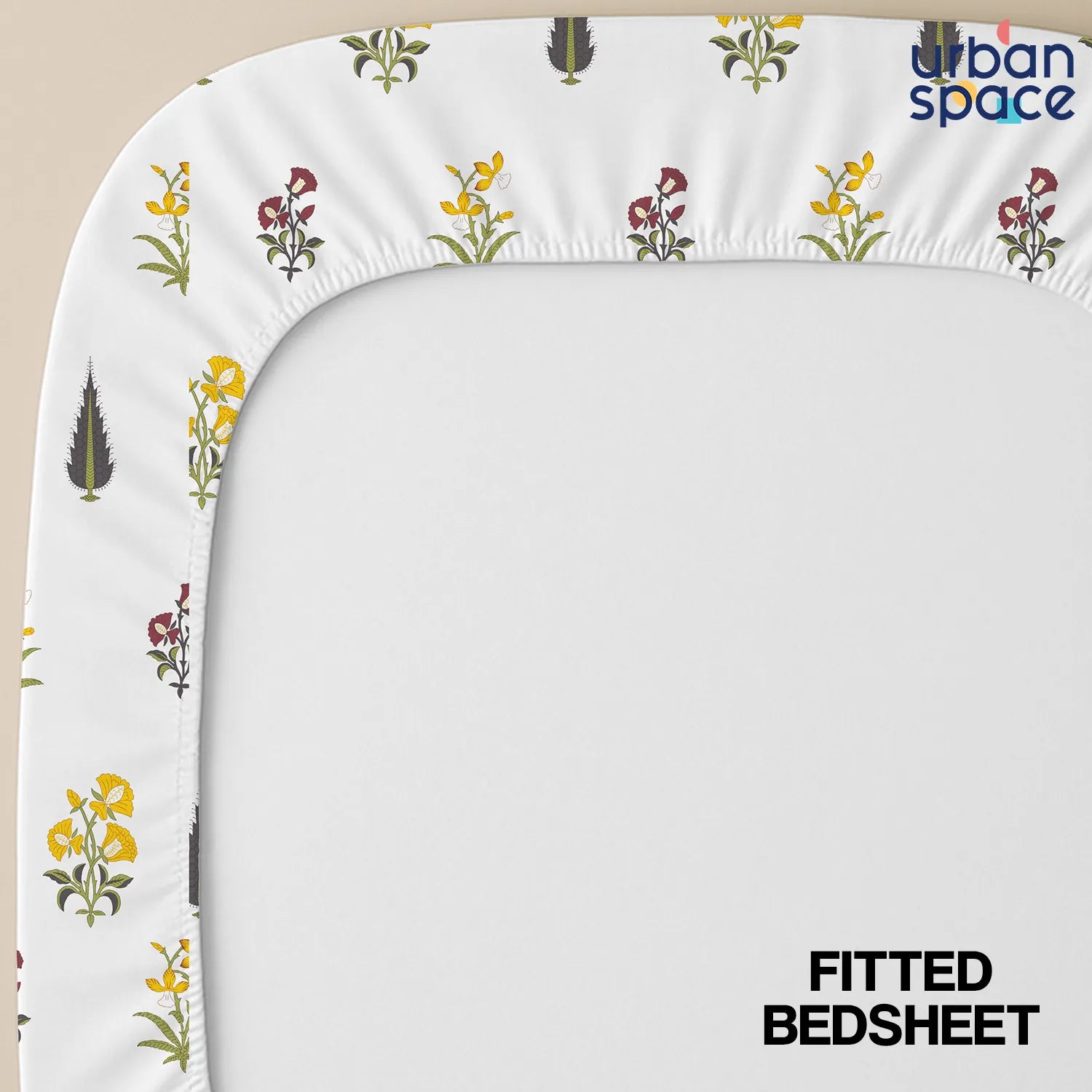 220 TC 100% Cotton printed bedsheet - High Garden Yellow