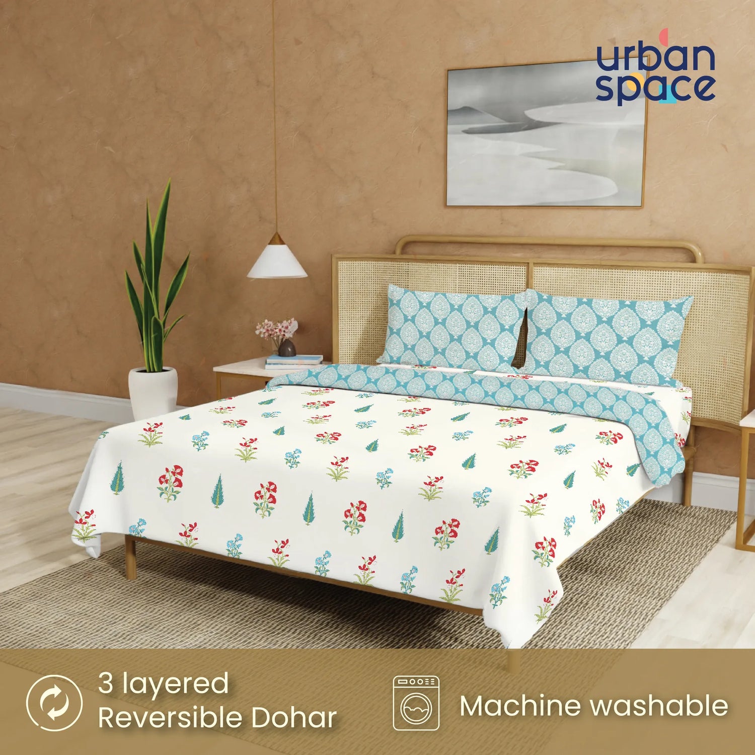 Cotton Bedsheet + AC Cotton Dohar Combo Pack - High Garden Red