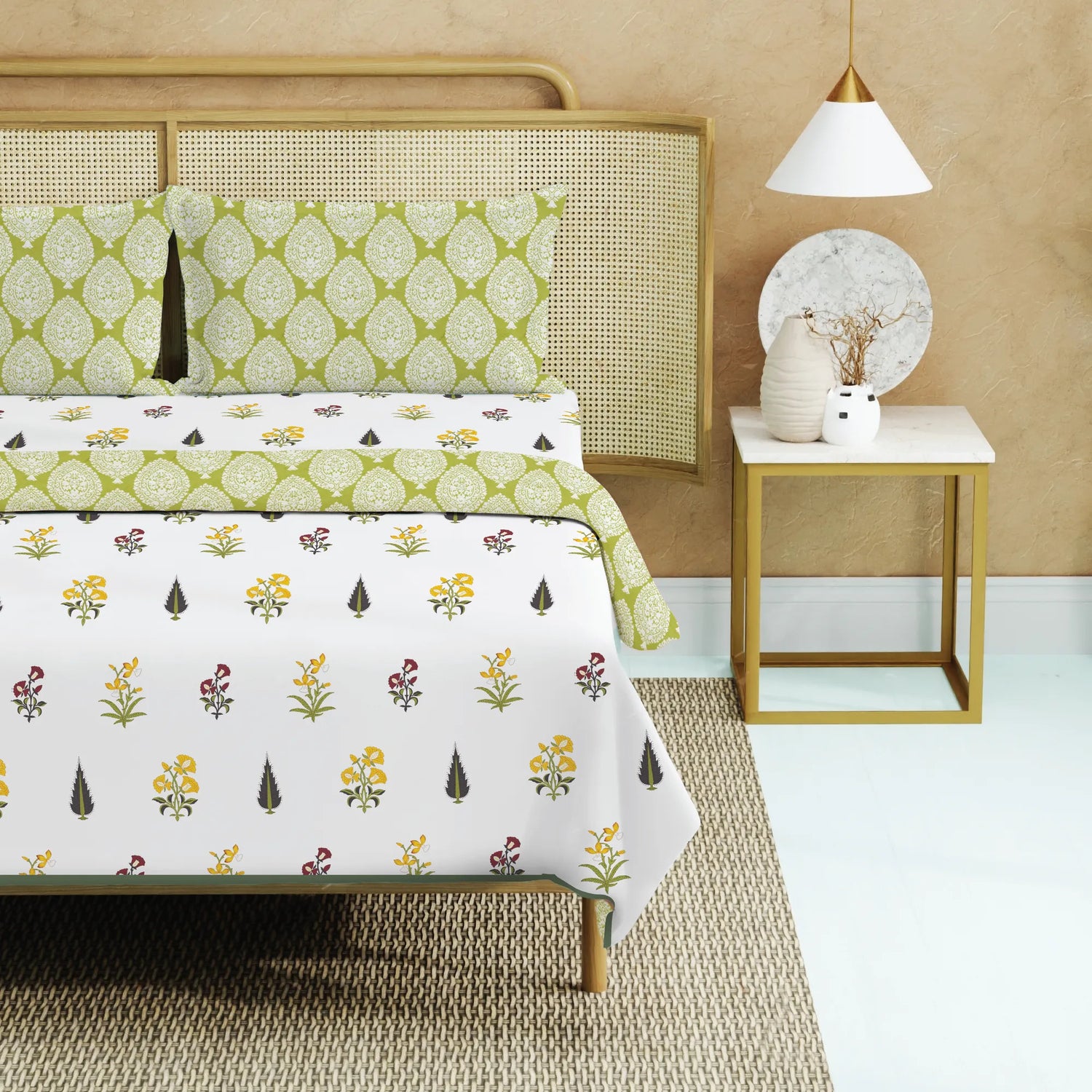 Cotton Bedsheet + AC Cotton Dohar Combo Pack - High Garden Yellow