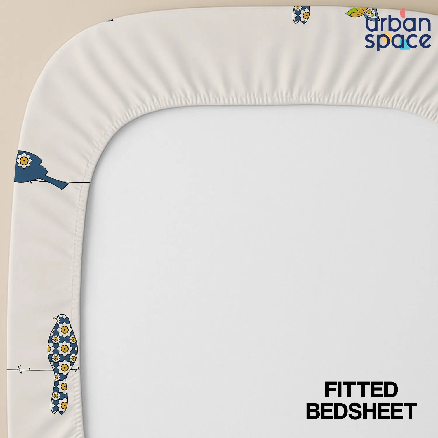 Fitted King Size Cotton Bedsheet - Humming Bird - Blue