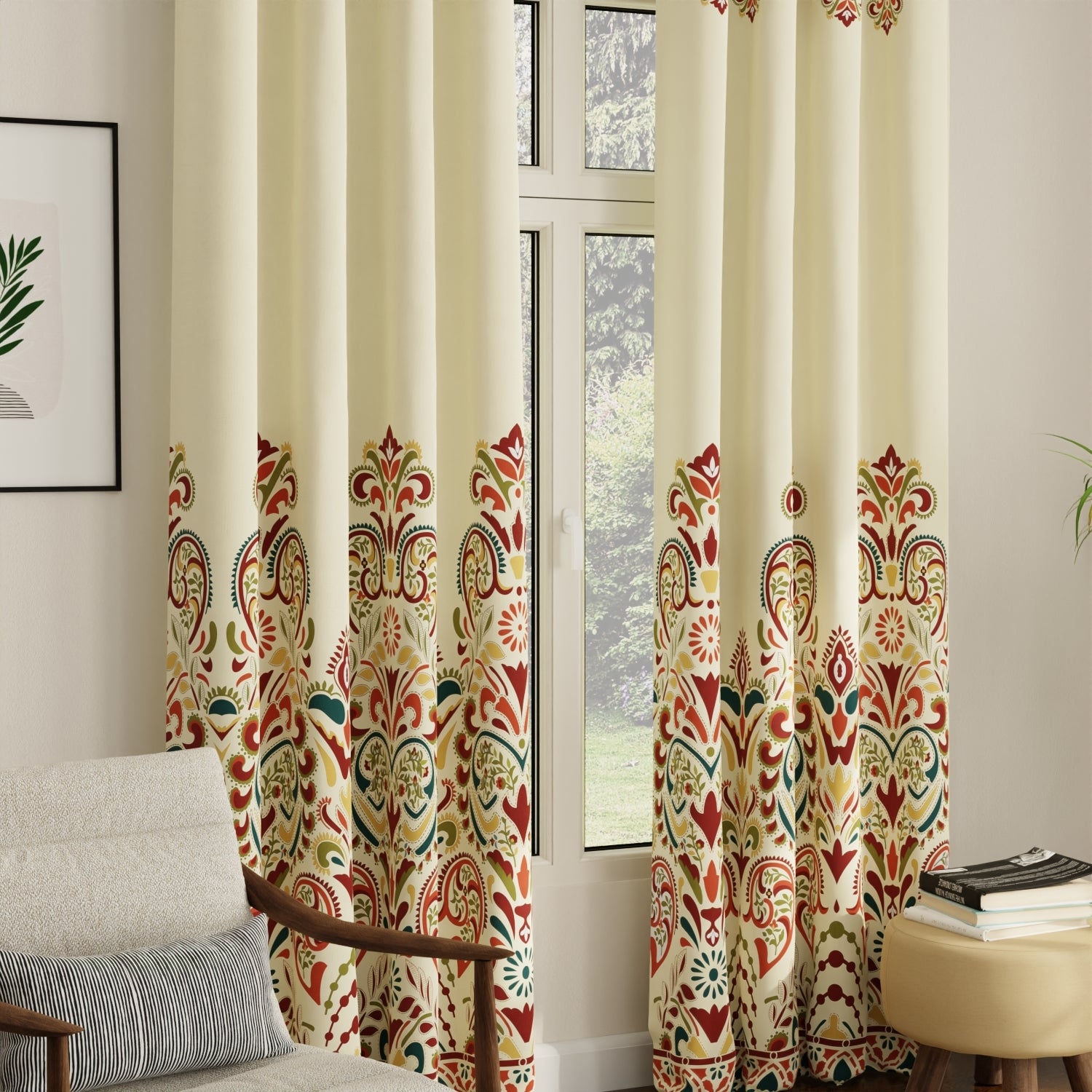 Digital Printed, Room darkening, faux silk heavy curtain for door, Pack of 2 Curtains - Indian Odysey