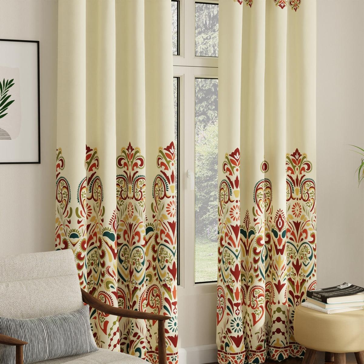 Digital Printed, Room darkening, faux silk heavy curtain for door, Pack of 2 Curtains - Indian Odysey