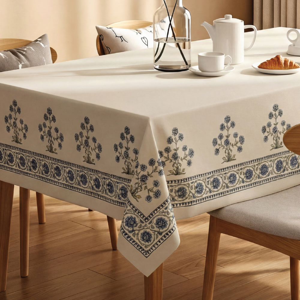 Sicilia Anti Skid & Water Resistant Linen Textured Premium Table Cover For Dining Table - Indigo Day