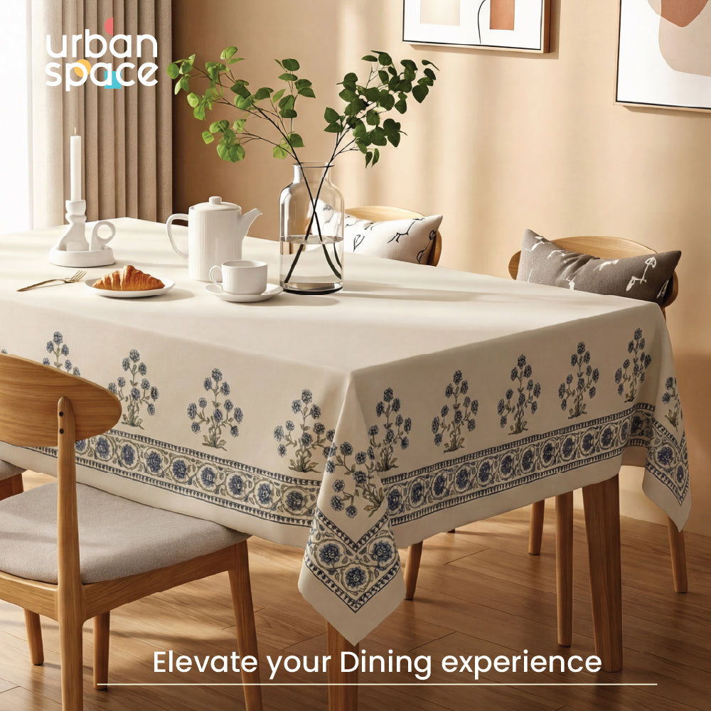 Sicilia Anti Skid & Water Resistant Linen Textured Premium Table Cover For Dining Table - Indigo Day