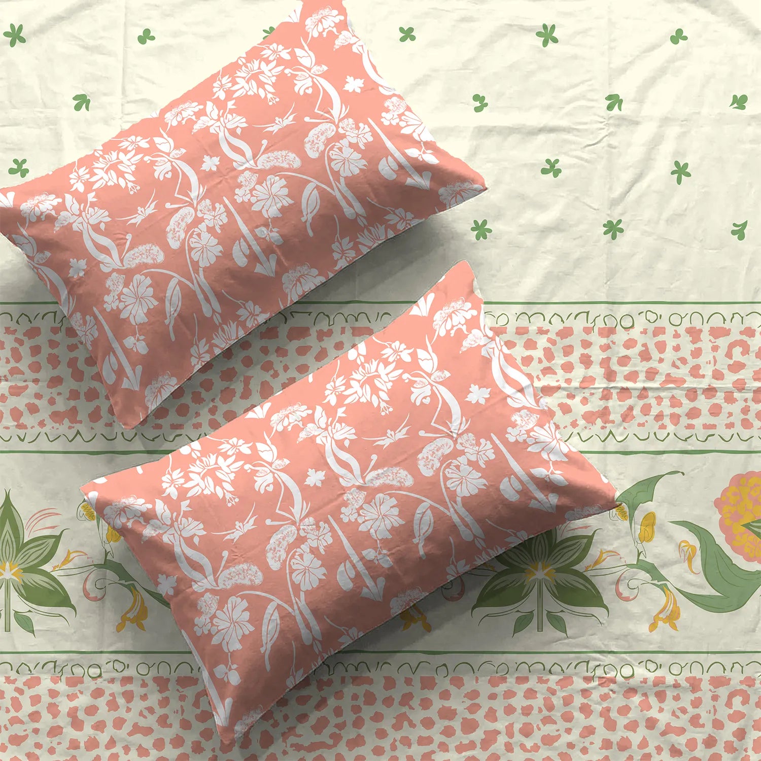 Serene 200 TC 100% Cotton Bedsheet with Pillow Covers - Ivy Bloom Peach