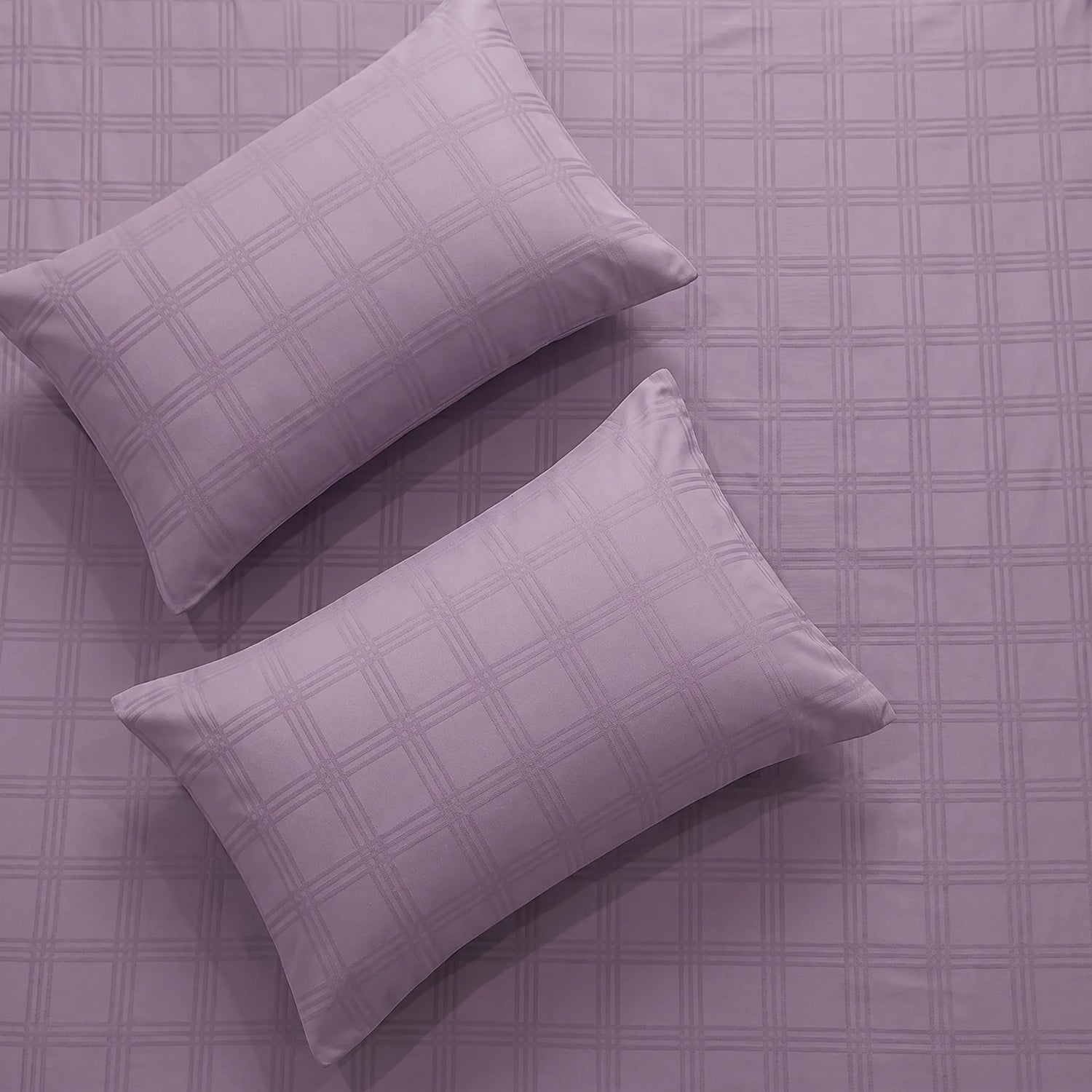 Fitted King Size 300 TC Super Soft Bedsheet, Self Woven Checks Design - Mauve Checks