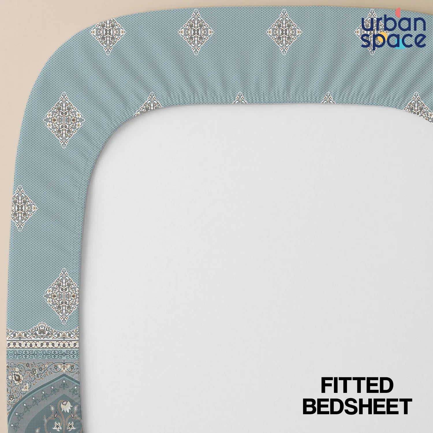 Serene 300 TC 100% Cotton Bedsheet with Pillow Covers, Panel Design - Jharokha Dusty Blue