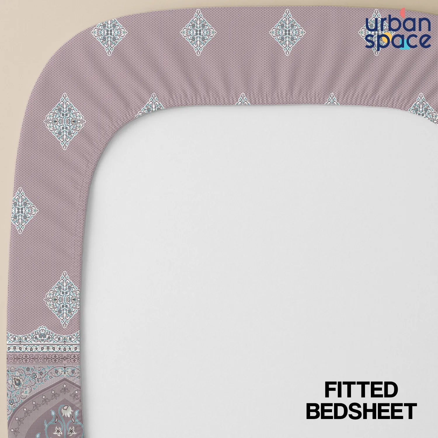 Serene 300 TC 100% Cotton Bedsheet with Pillow Covers, Panel Design - Jharokha Mauve