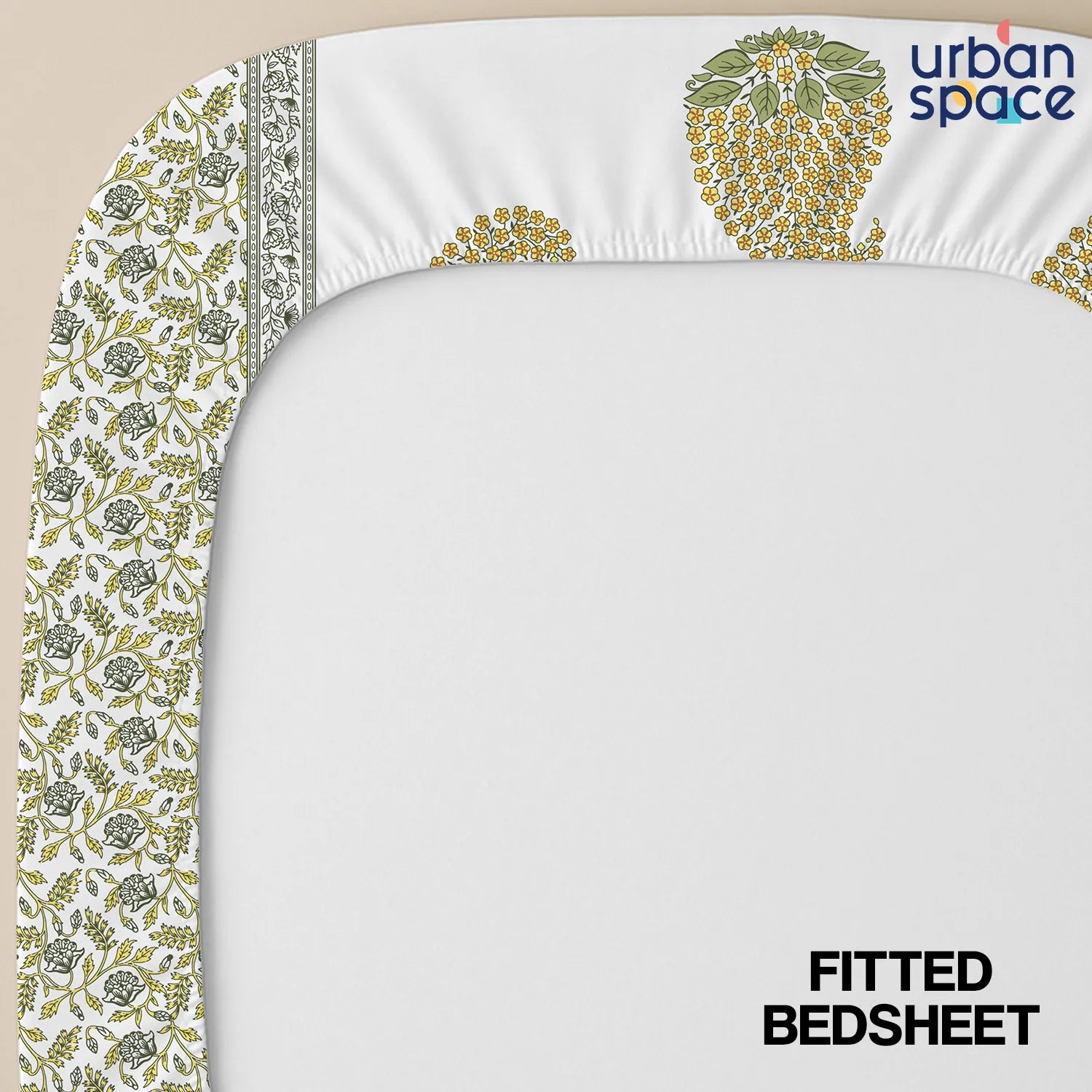 Serene 300 TC 100% Cotton Bedsheet with Pillow Covers, Panel Design - Kairavi Soft Yellow