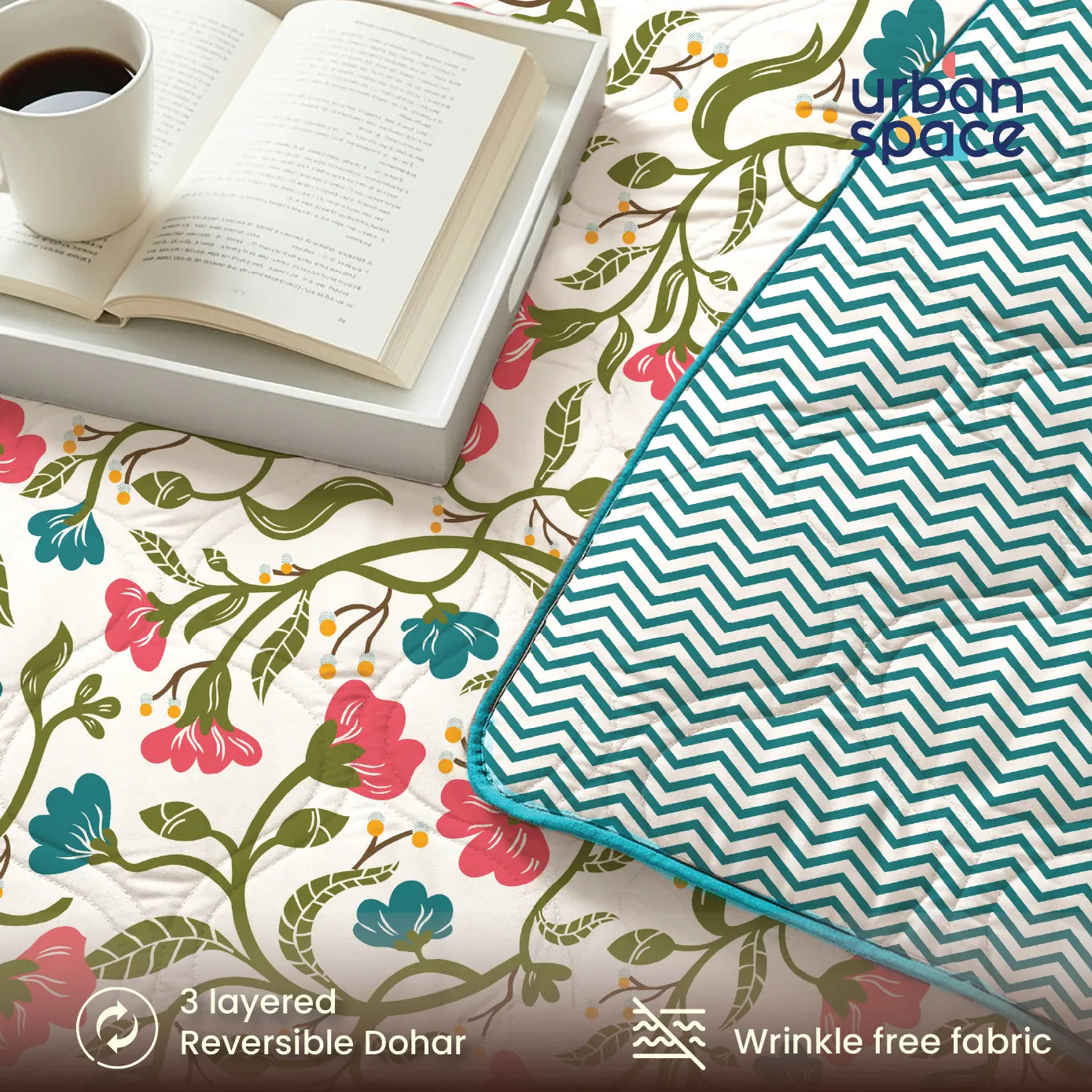 Microfiber Bedsheet + AC Microfiber Dohar Combo Pack - Kashmir Pink & Blue