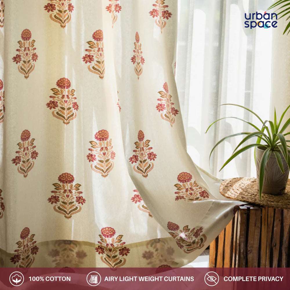 Cotton Curtains + Cotton Table Cover - (Combo 4 - Liberty Maroon + Liberty Maroon)