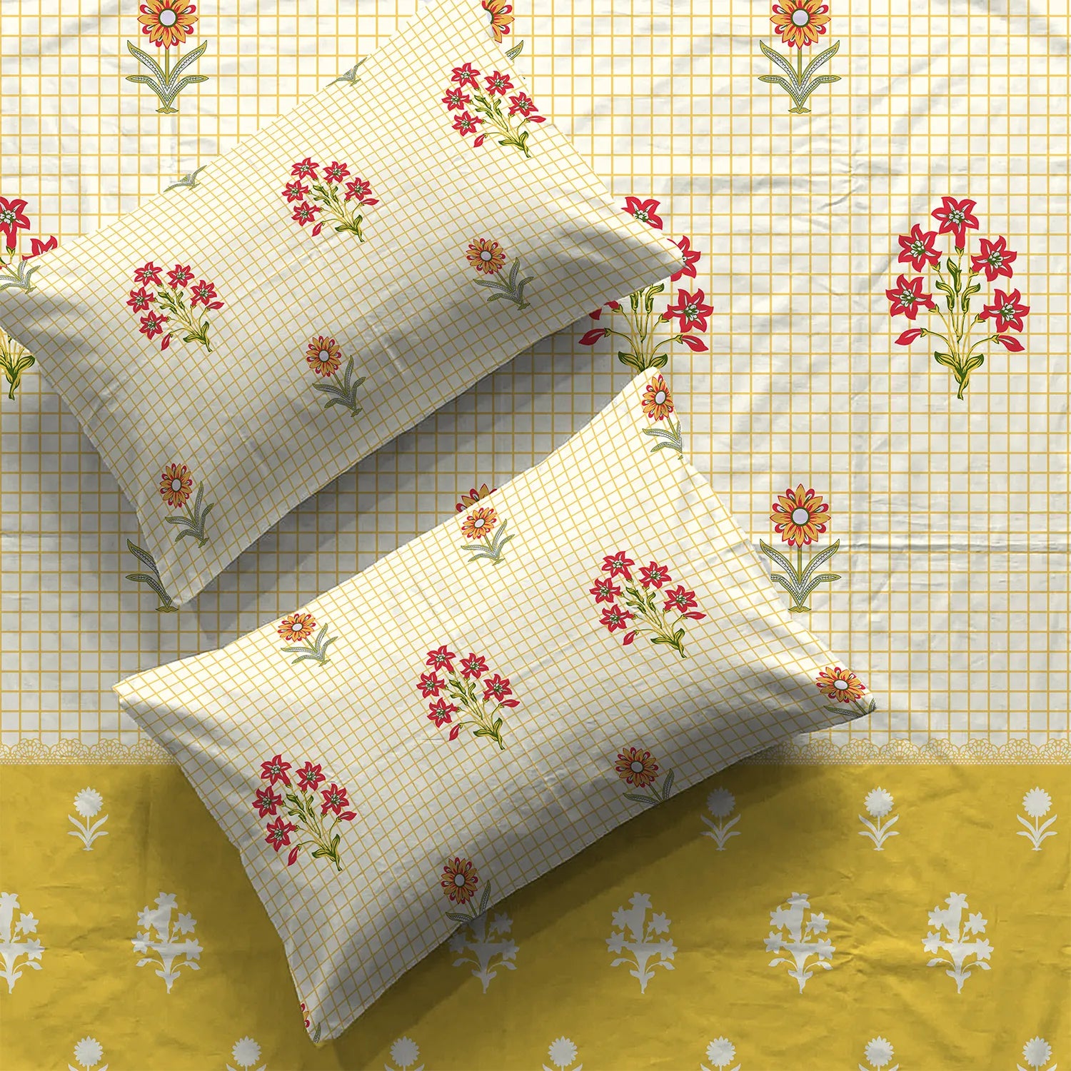 Divine Collection - Cotton Bedsheet With 2 Pillow Covers, Magnolia Yellow