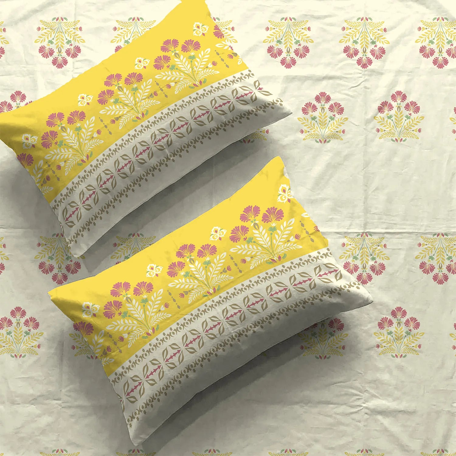 Serene 200 TC 100% Cotton Bedsheet with Pillow Covers - Malhaar Mustard Yellow