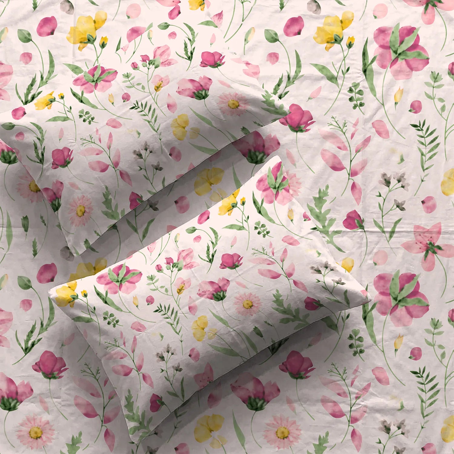 Serene 200 TC 100% Cotton Bedsheet with Pillow Covers - Meadows Rose Pink