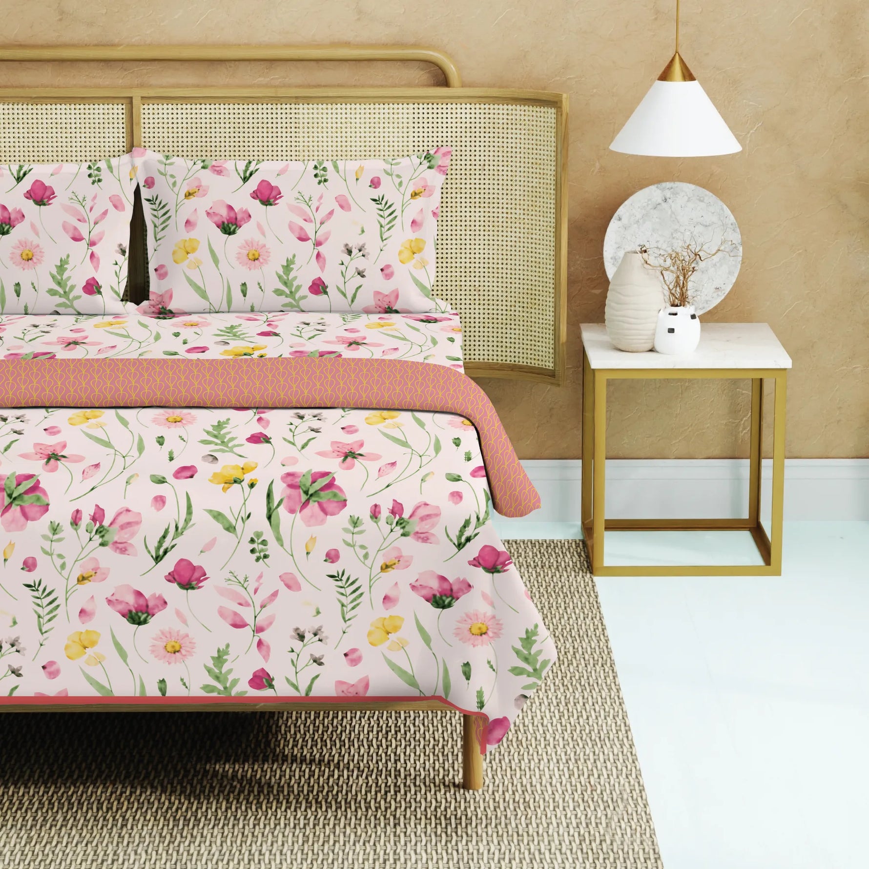 Cotton Bedsheet + AC Cotton Dohar Combo Pack - Meadows Pink