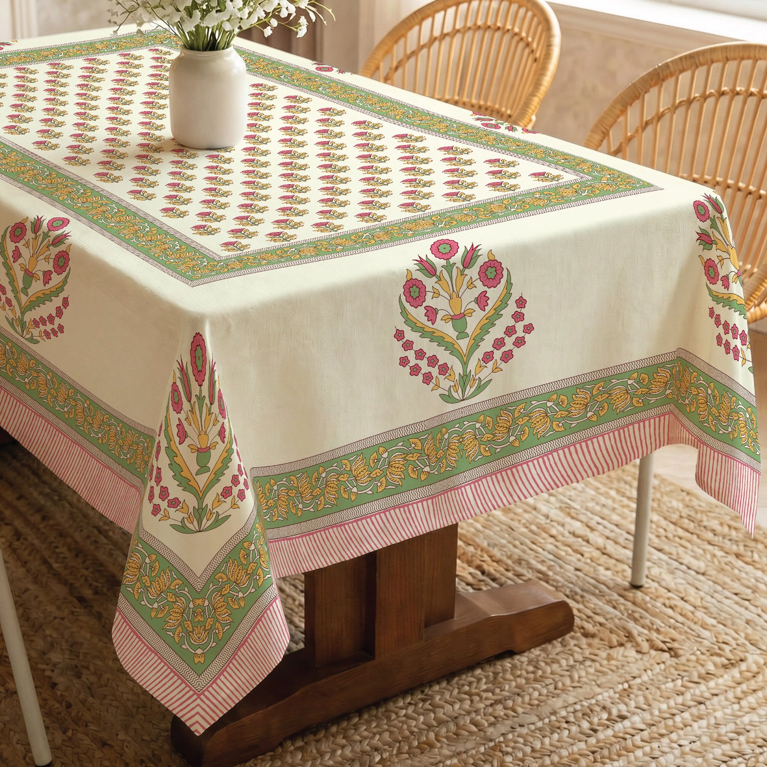 100% Cotton Table cloth/ table cover for 4 or 6 seater Dining / Centre Table - Mira