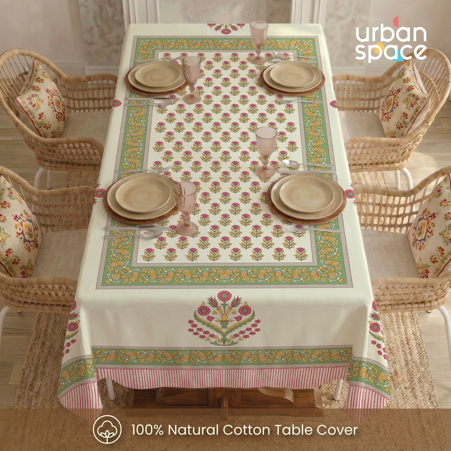 100% Cotton Table cloth/ table cover for 4 or 6 seater Dining / Centre Table - Mira