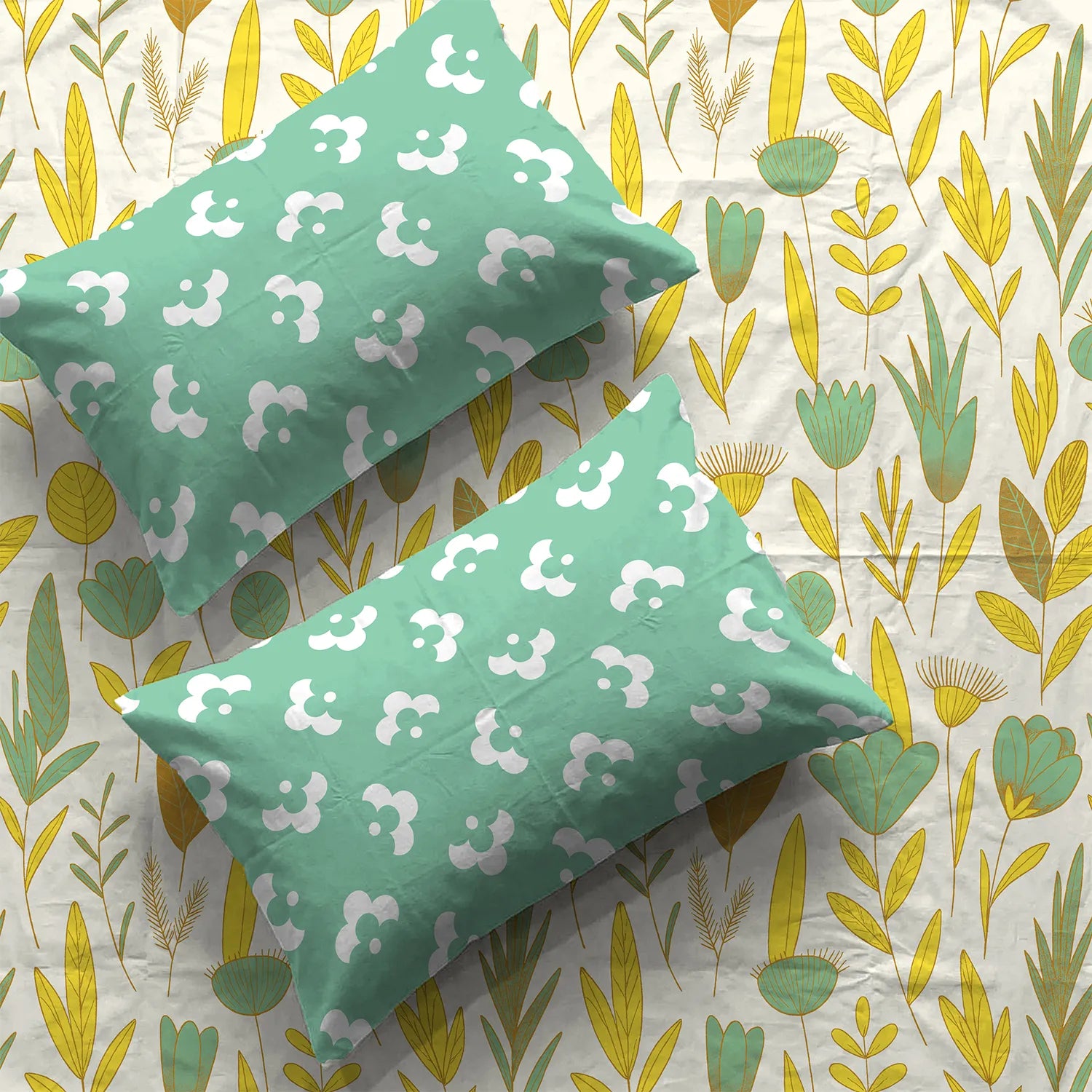 Divine Collection - Cotton Bedsheet With 2 Pillow Covers, Mist Mint Green