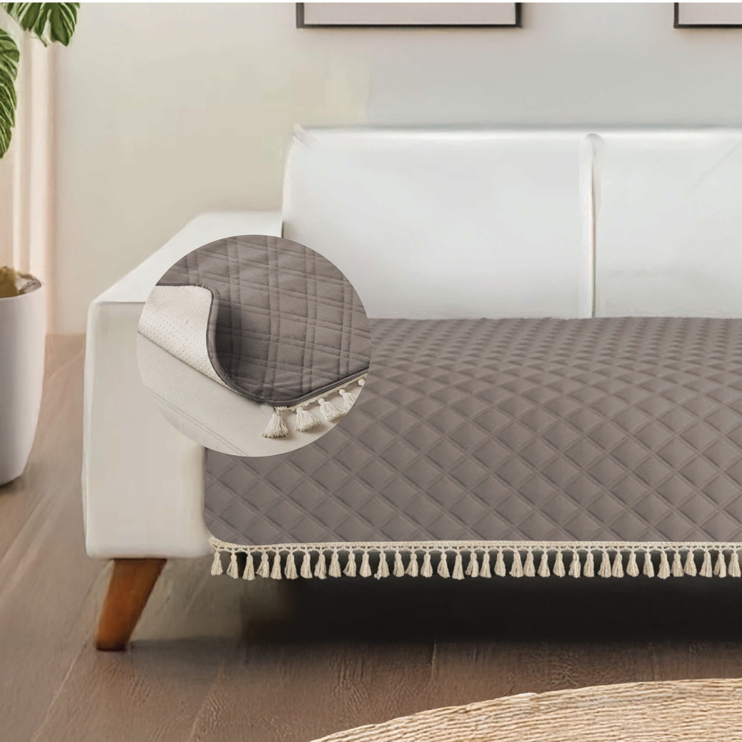Anti Skid Quilted Sofa Mats, Mocha Brown
