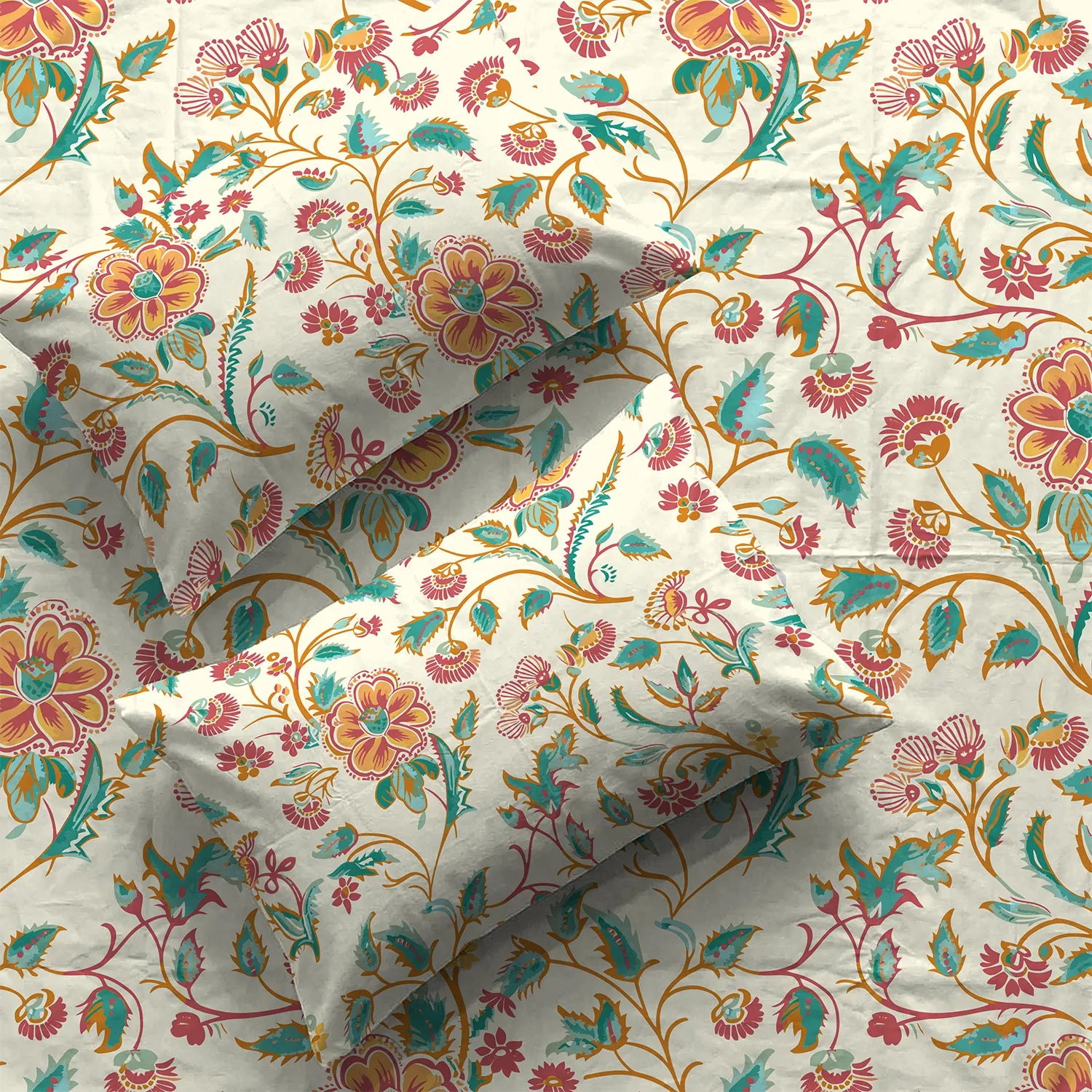 Divine Collection - Cotton Bedsheet With 2 Pillow Covers, Monsoon Buttercream