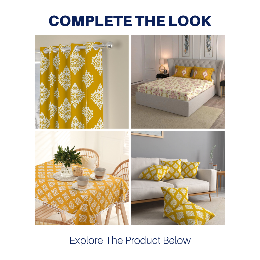 Cotton Cushion Covers, throw pillows for couch- Motif Mustard