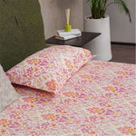 Fitted King Size Cotton Bedsheet - Mughal Garden-Peach
