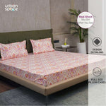 Fitted King Size Cotton Bedsheet - Mughal Garden-Peach