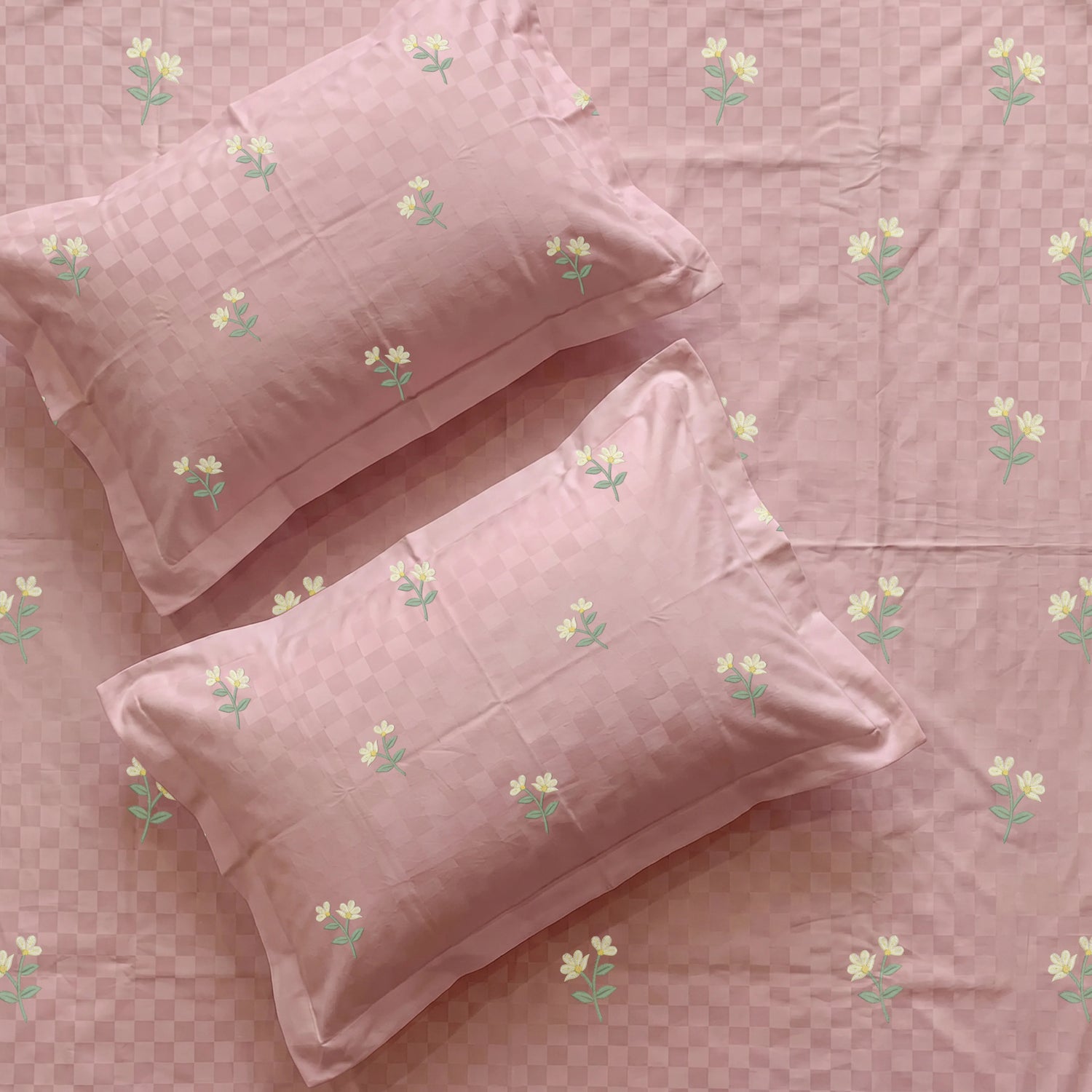 300 TC Super Soft King Bedsheet, Premium Embroidery Bedsheet - Neerja Dusty Pink