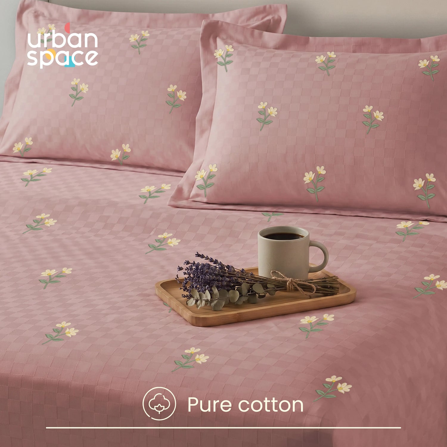 300 TC Super Soft King Bedsheet, Premium Embroidery Bedsheet - Neerja Dusty Pink