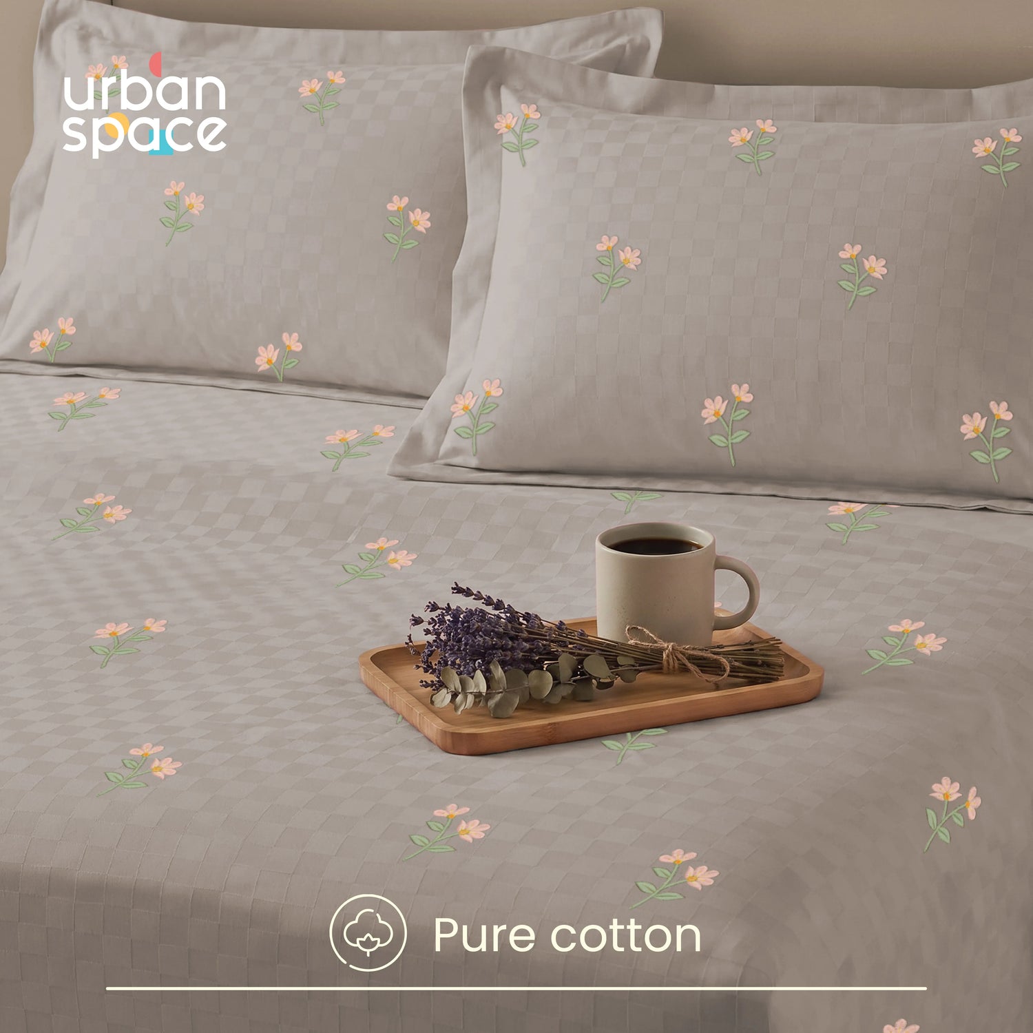 300 TC Super Soft King Bedsheet, Premium Embroidery Bedsheet - Neerja Soft Brown