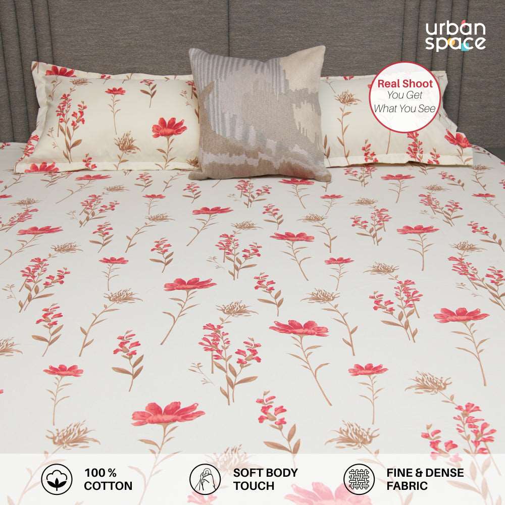 Serene 200 TC 100% Cotton Single Bedsheet with Pillow Covers - Orchid Blooms - Pink