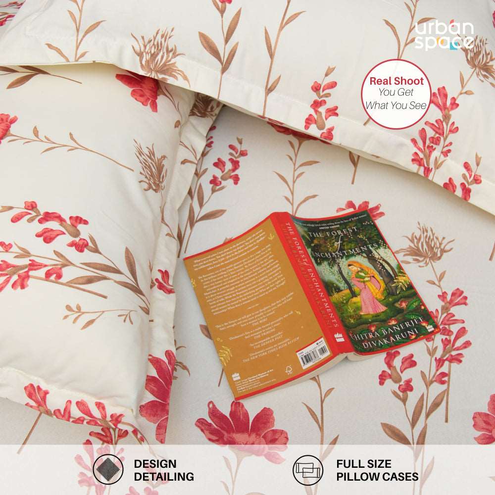 Serene 200 TC 100% Cotton Single Bedsheet with Pillow Covers - Orchid Blooms - Pink