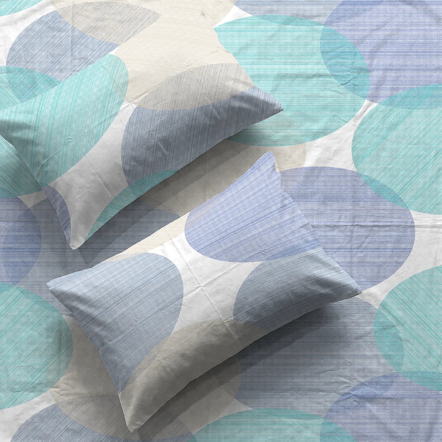 Serene 200 TC 100% Cotton Printed Bedsheet with Pillow Covers - Oval Blue
