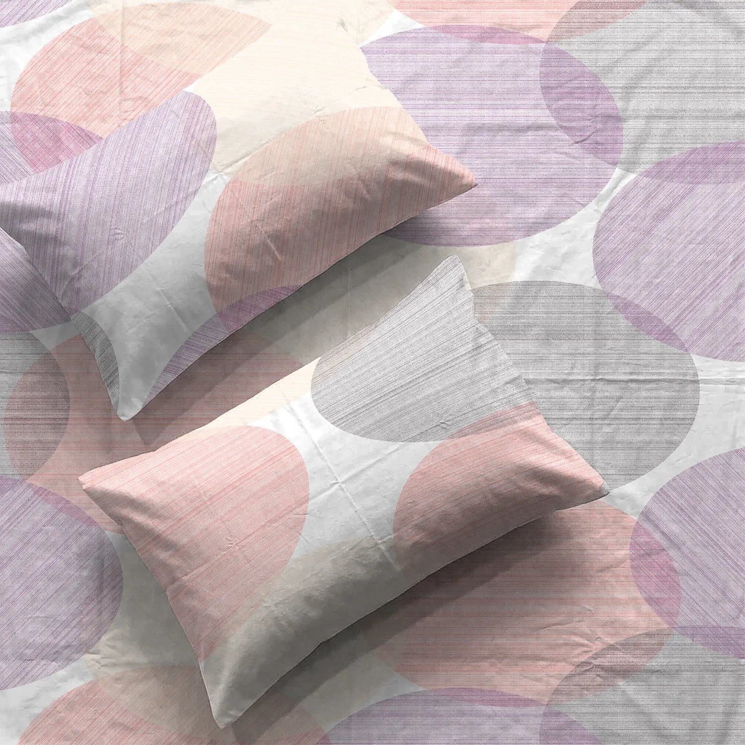 Serene 200 TC 100% Cotton Printed Bedsheet with Pillow Covers - Oval Pink