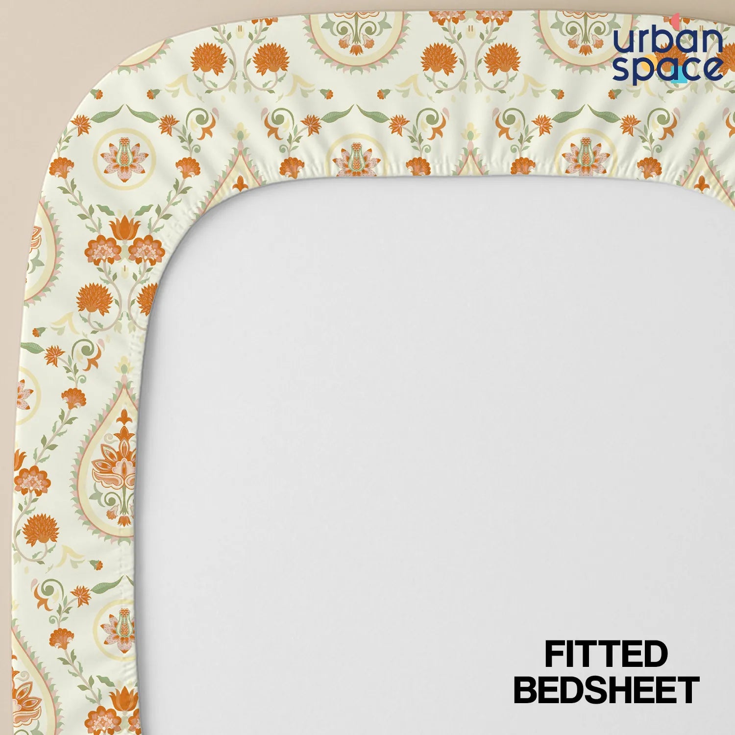 Fitted King Size Cotton Bedsheet - Meadows Buttercream