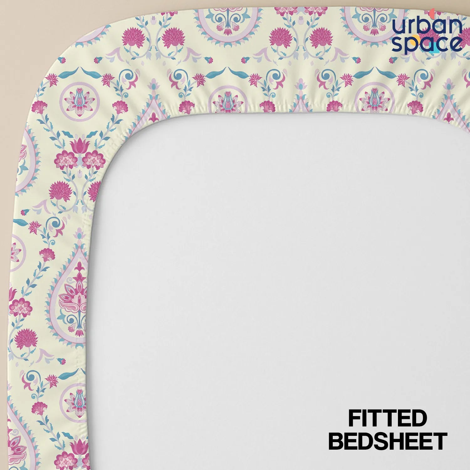 Serene 200 TC 100% Cotton Bedsheet with Pillow Covers - Persian Courtyard Pink