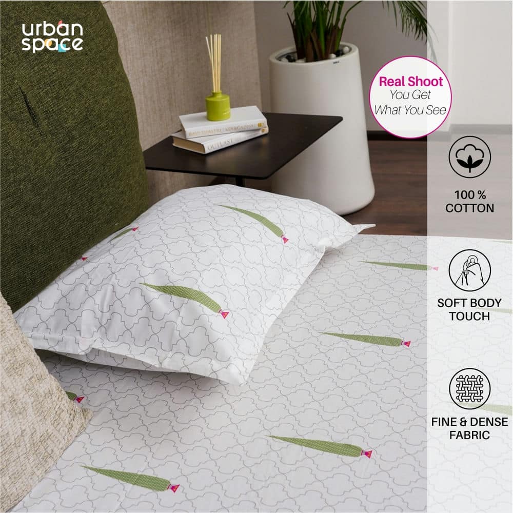 Regal Collection - Breathable 200 TC 100% Pure Cotton Bedsheet with Pillow Cover, Pinewood Grey Green