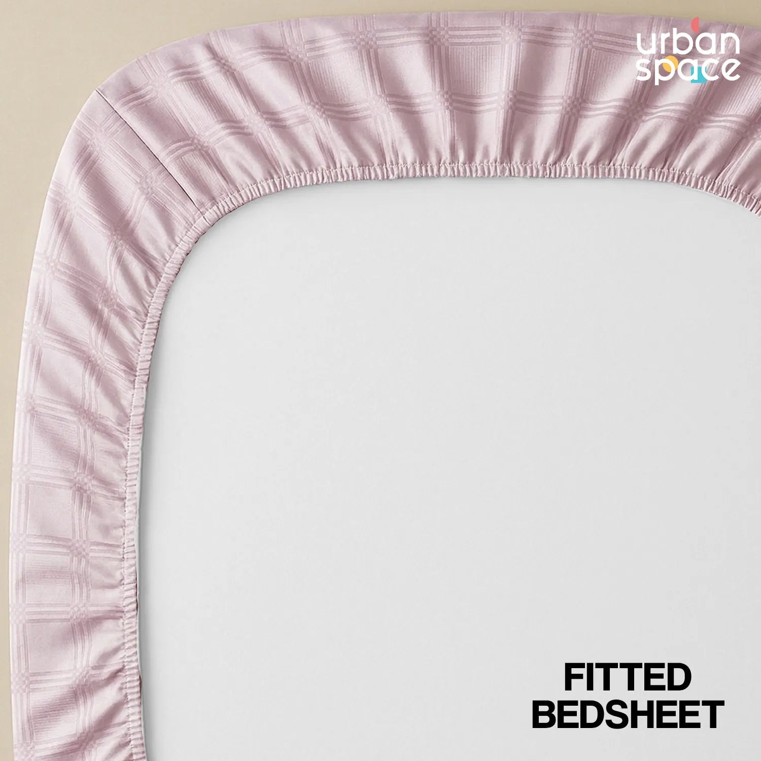 Fitted King Size 300 TC Super Soft Bedsheet, Self Woven Checks Design - Pink Checks