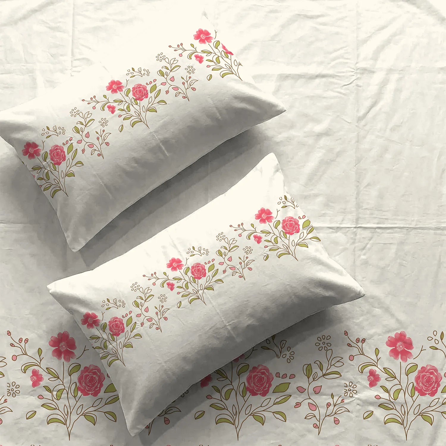 Serene 200 TC 100% Cotton Bedsheet with Pillow Covers - Poppy Blooms