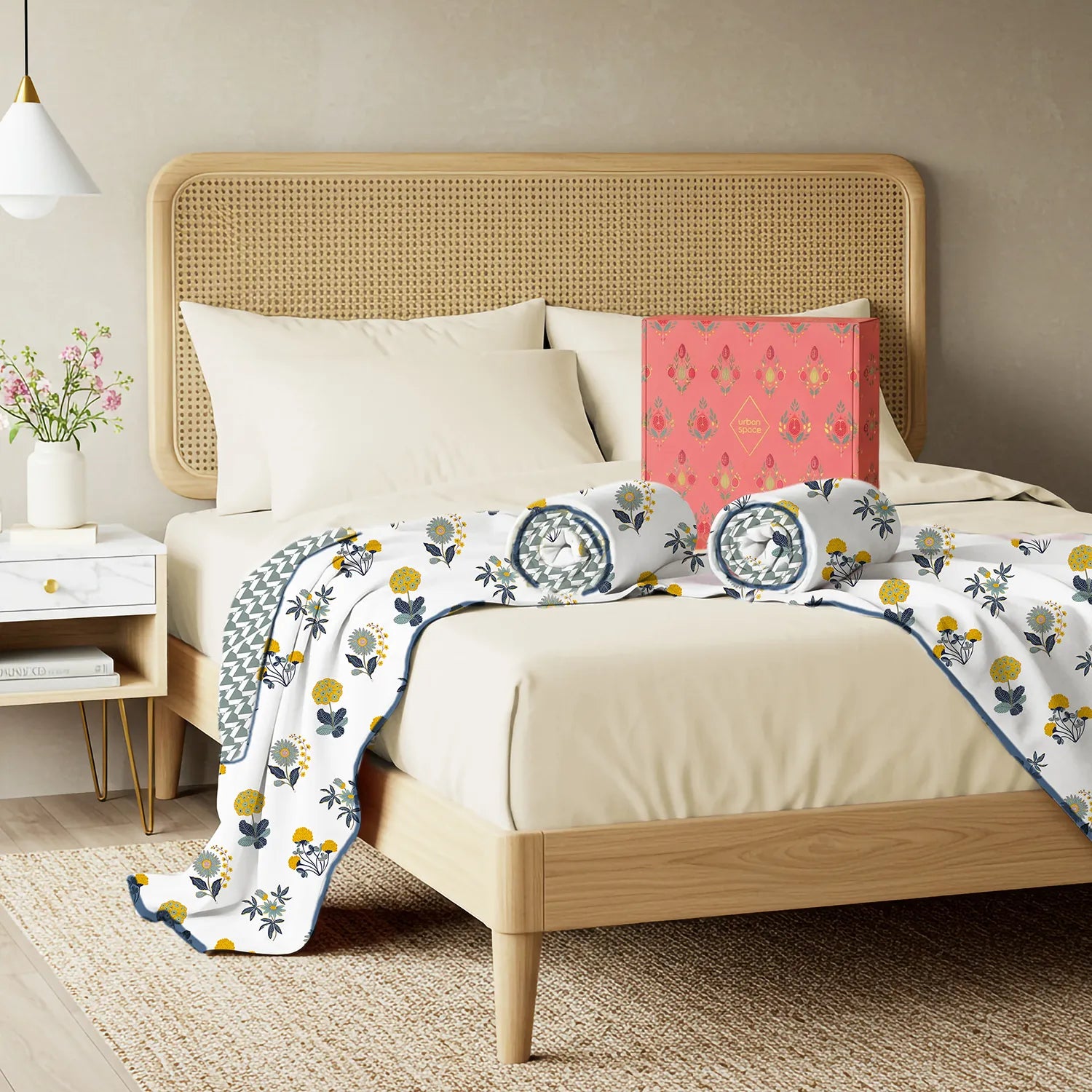 2 Single Bed Malmal Cotton Dohars in a Gift Box, Radiance White