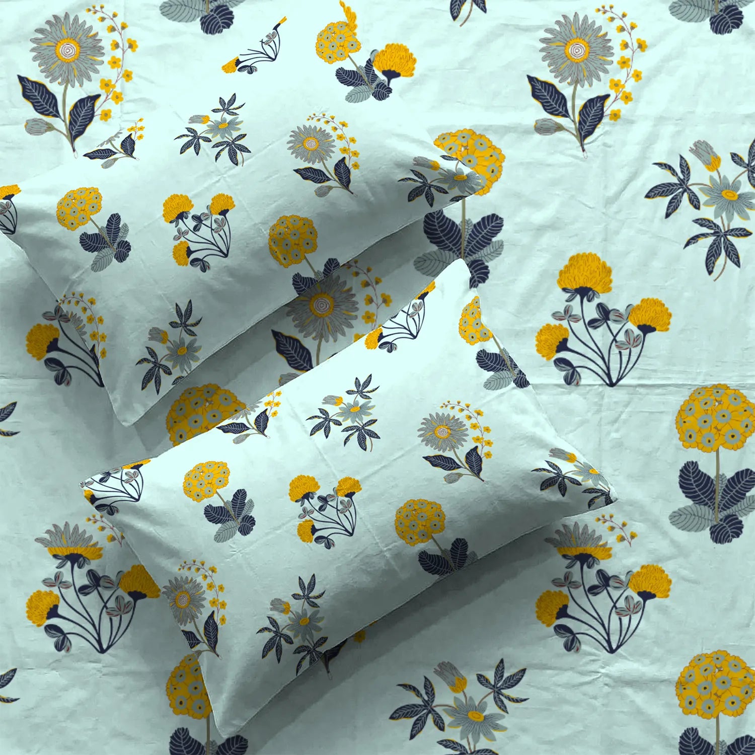 Serene 200 TC 100% Cotton Bedsheet with Pillow Covers - Radiance Sky Blue