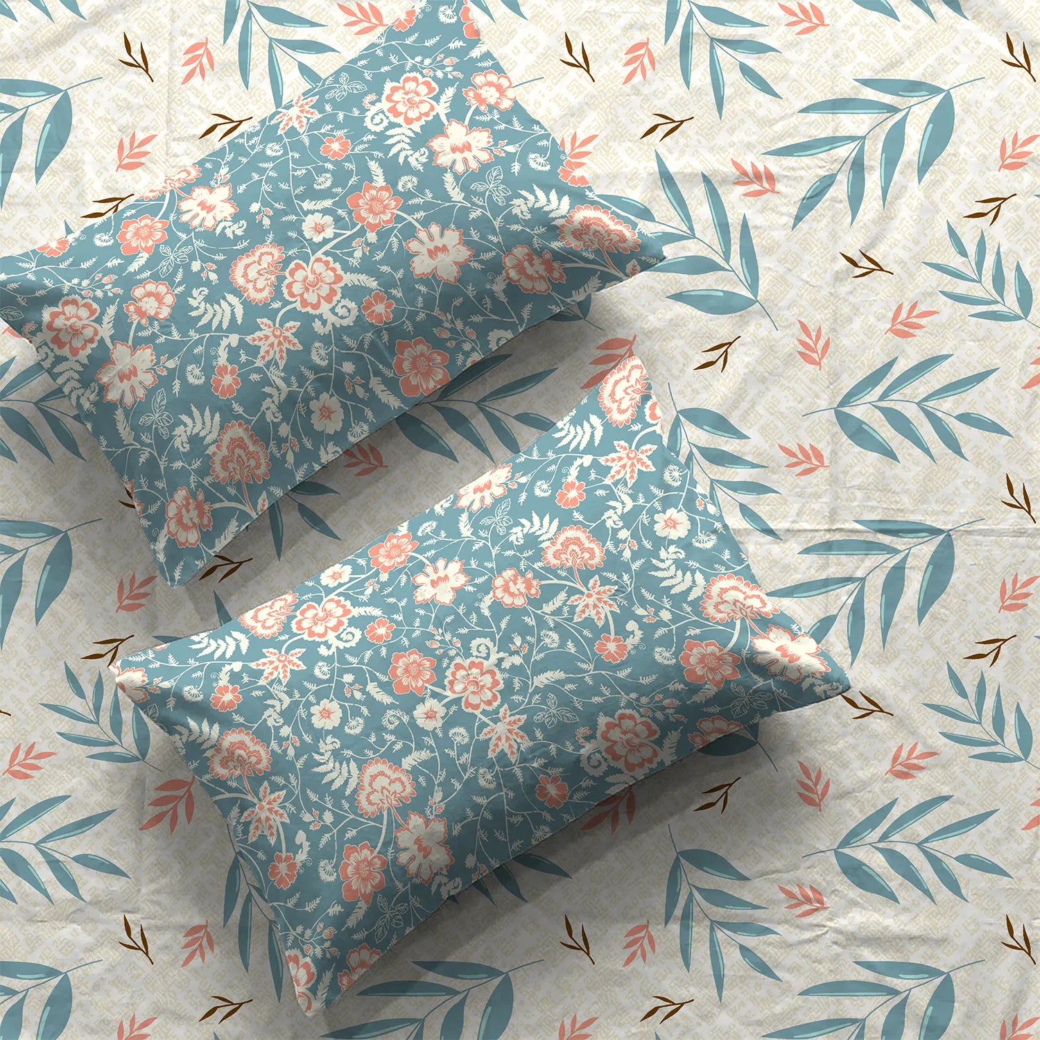 Divine Collection - Cotton Bedsheet With 2 Pillow Covers, Raina Blue