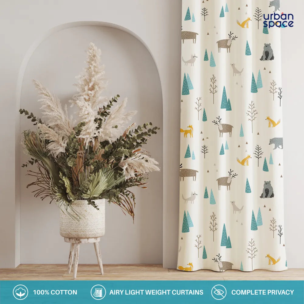 Children Room Curtains, 100% Cotton Room Darkening, Pack of 2 Curtains - Reindeer