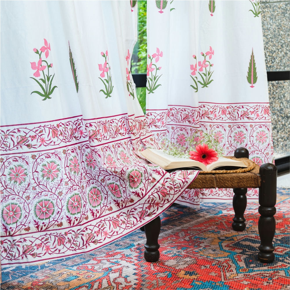 100% MalMal Cotton Curtains, Semi-Transparent with Tab Top, Pack of 2 Curtains - Royal Heritage Pink
