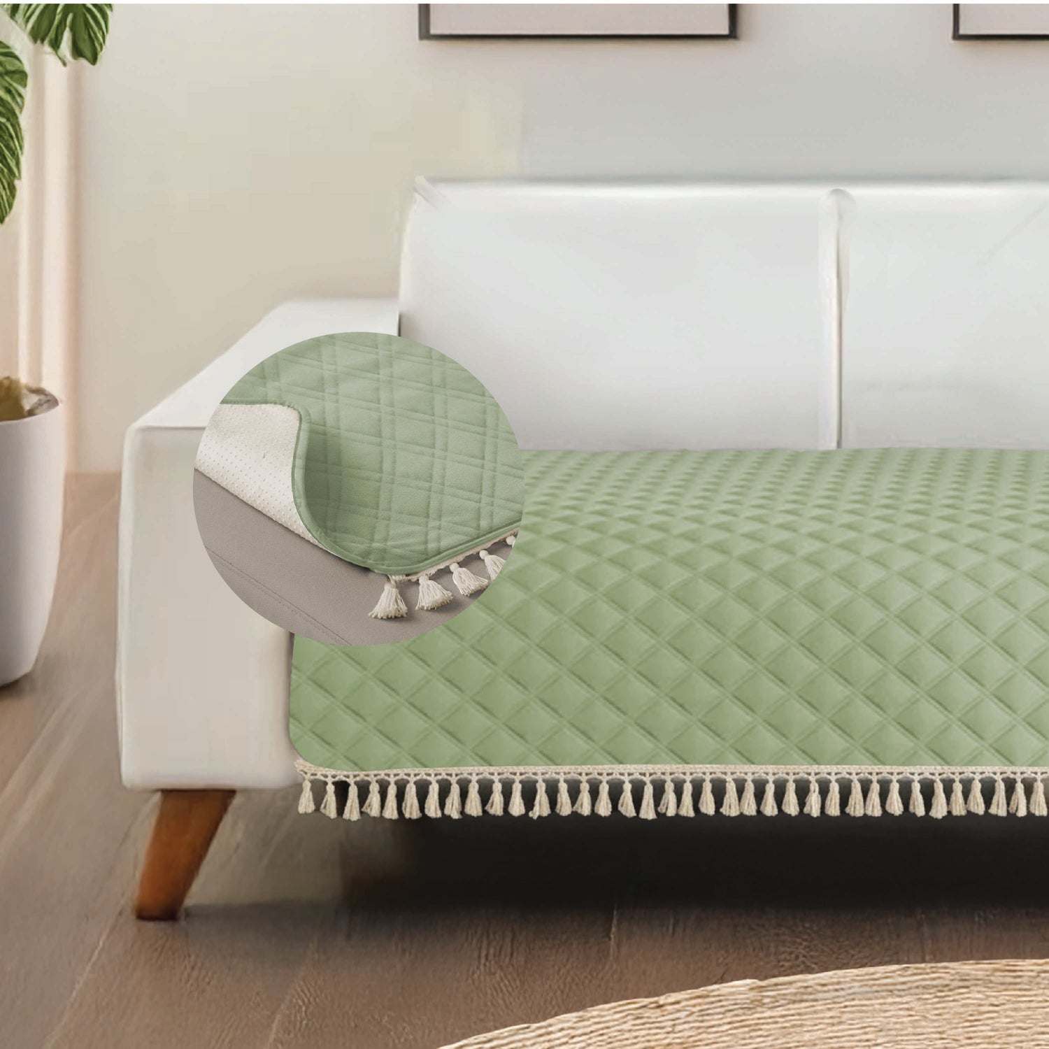 Anti Skid Quilted Sofa Mats, Sage Green