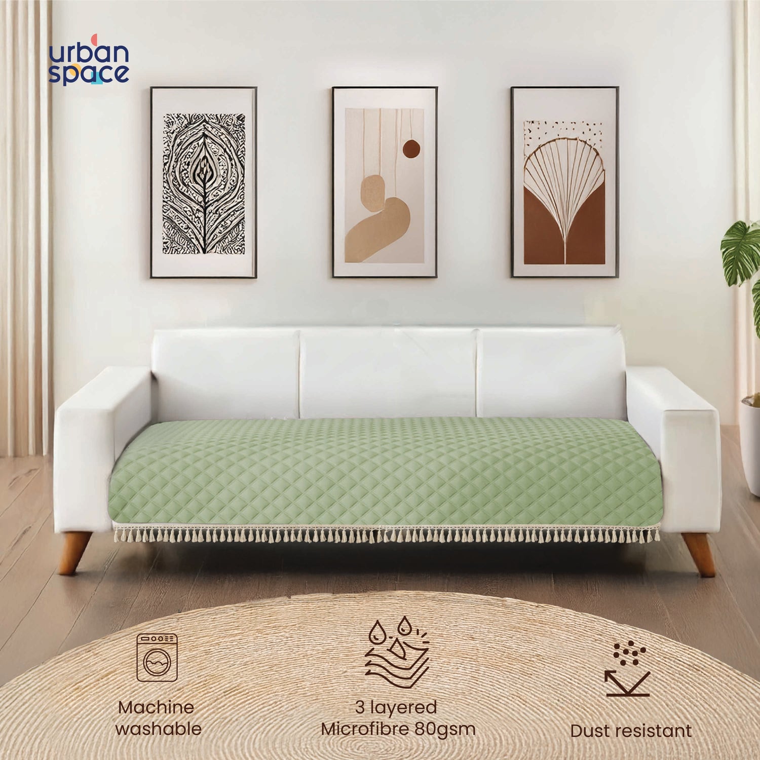 Anti Skid Quilted Sofa Mats, Sage Green