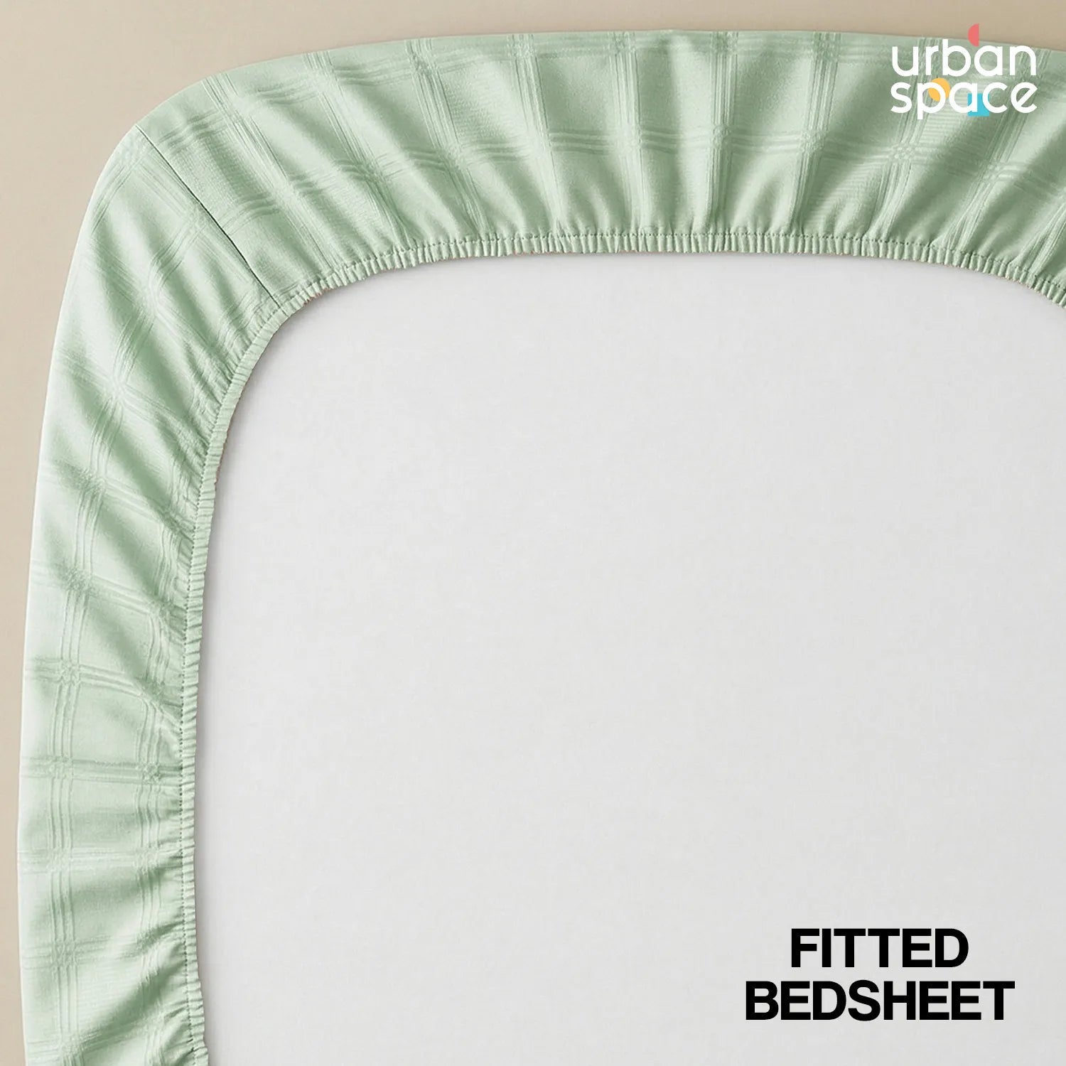 Fitted King Size 300 TC Super Soft Bedsheet, Self Woven Checks Design - Sage Green Checks