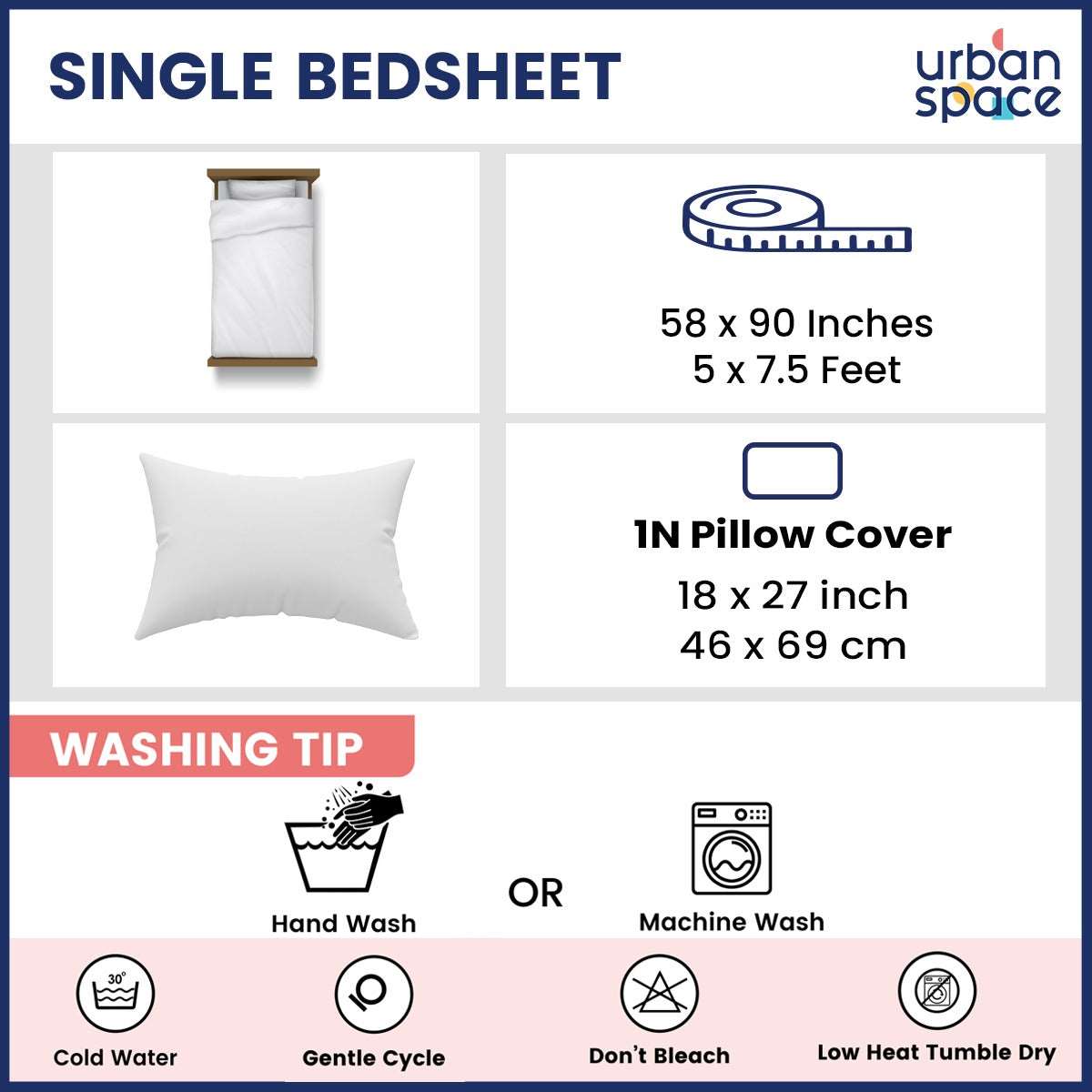 Serene Collection - Breathable 200 TC 100% Pure Cotton Single Bedsheet with Pillow Cover, Floral Moroccan - Blue